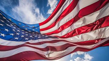 capturar el americano la bandera esencia en medio de un claro azul cielo ai generado foto