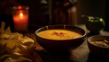 Fresh pumpkin soup, a gourmet autumn appetizer generated by AI photo