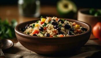 Fresh vegetarian salad with quinoa, tomato, and herbs generated by AI photo