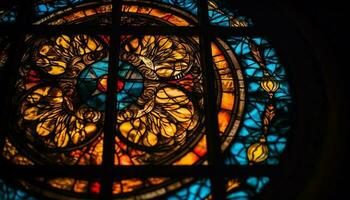 Gothic stained glass windows illuminate spirituality history generated by AI photo