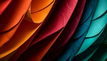 Smooth silk curtain with vibrant wave pattern generated by AI photo