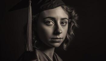 hermosa joven mujer en graduación vestido sonriente con confianza generado por ai foto