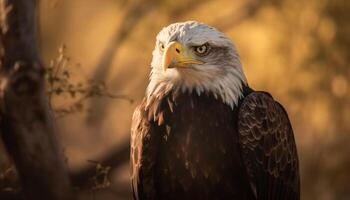 Majestic bird of prey perching on branch generated by AI photo