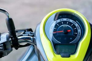 Electric motorcycle odometer, motorcycle speedometer screen, showing driving speed, amount of power and various lighting systems of the engine photo