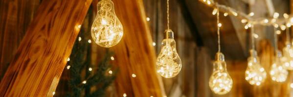 Luminous garland in the Christmas interior photo