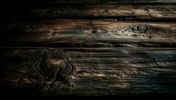 Weathered hardwood plank on rustic outdoor table generated by AI photo