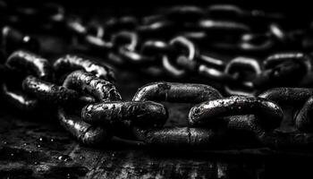 Interlocked rusty chains show strength in teamwork generated by AI photo