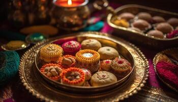 Ornate candle bowl ignites spirituality in traditional ceremony generated by AI photo