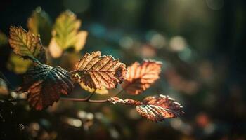 Vibrant autumn colors on close up maple branch generated by AI photo