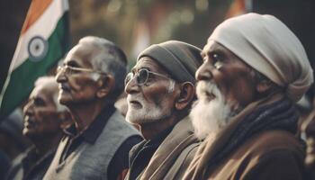 Smiling senior men in traditional clothing portrait generated by AI photo