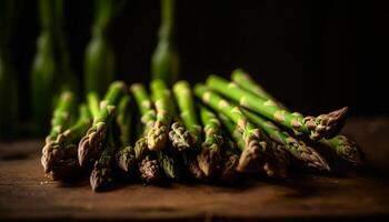 Fresh asparagus bundle tied with rustic string generated by AI photo