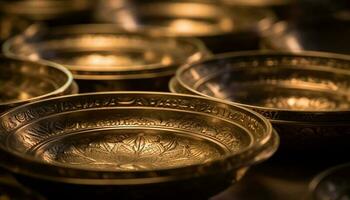 Shiny metal crockery in a traditional festival generated by AI photo