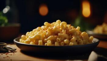 Fresh vegetarian risotto on rustic wooden table generated by AI photo