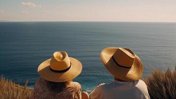 Two people watching the sea on summer vacation. image. photo