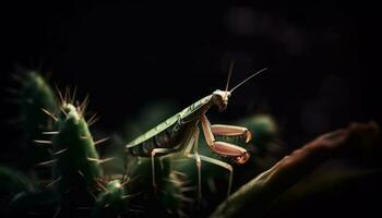 Sharp focus on green locust leg close up generated by AI photo