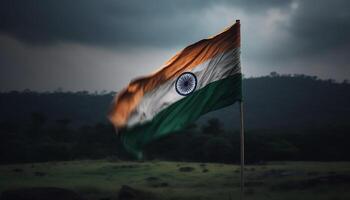 majestuoso símbolo de libertad, americano bandera volador alto generado por ai foto