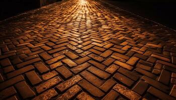 Medieval cobblestone footpath leads to ancient cathedral generated by AI photo