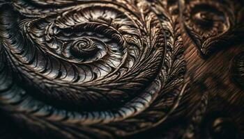 Abstract mollusk shell, ornate spiral pattern elegance generated by AI photo