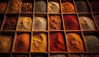 Multi colored spices in a bowl, scented variety generated by AI photo