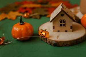 Autumn decor in the theme of the Halloween holiday photo