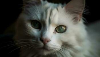 mullido gatito curioso, cerca arriba retrato, linda belleza generado por ai foto