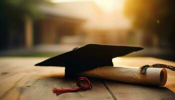 graduación éxito diploma con gorra, borla, certificado, celebracion, logro, Desplazarse generado por ai foto