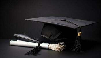 graduación éxito gorra, diploma con borla, certificado, celebracion, logro, sabiduría generado por ai foto