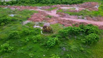 Aerial view bulldozer at construction ground outdoor video