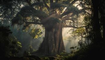 Tranquil scene of mystery in tropical rainforest generated by AI photo