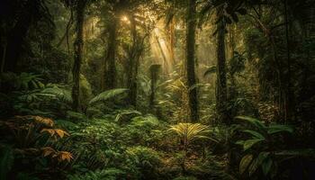 Tranquil scene of mystery in tropical rainforest generated by AI photo