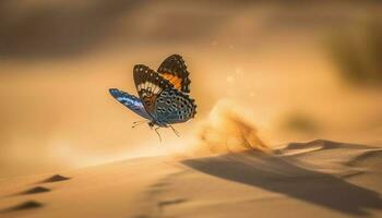 vibrante mariposa ala en luz de sol, cerca arriba belleza generado por ai foto