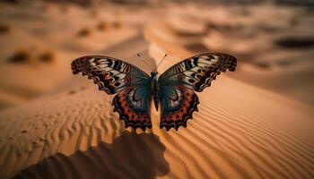 Vibrant butterfly wing in macro, flying gracefully generated by AI photo