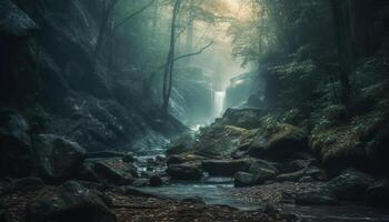 Tranquil scene of flowing water in wilderness generated by AI photo