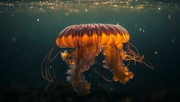 brillante Luna Medusa nadando en submarino belleza generado por ai foto