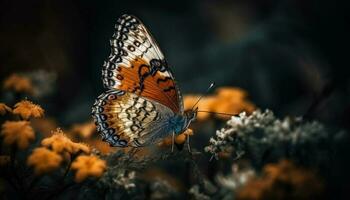 manchado mariposa vibrante ala en tranquilo naturaleza generado por ai foto