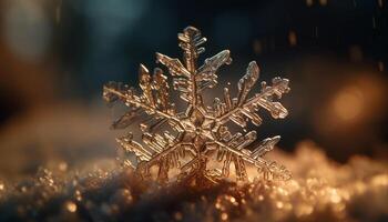 Shiny snowflake decoration glows in winter night generated by AI photo