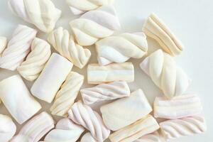 Colorful pastel marshmallow. Ingredient for cooking or sugar snack for movie night photo