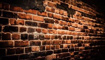 Weathered brick wall, rough and solid material generated by AI photo