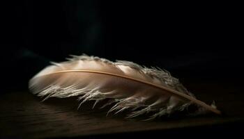 Soft feather quill pen writes old fashioned literature generated by AI photo
