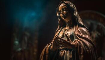 Statue of Mother Mary symbolizes Catholic spirituality generated by AI photo