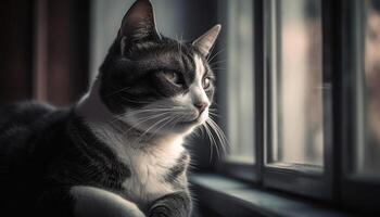 Fluffy kitten staring, cute whiskers, selective focus generated by AI photo