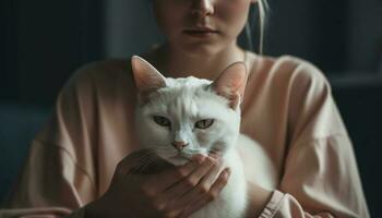 linda Doméstico gato sesión, curioso con tristeza generado por ai foto