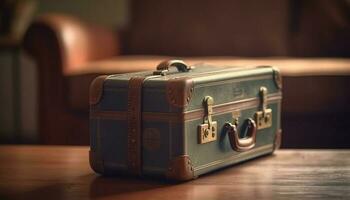 Leather suitcase handle, old fashioned elegance revived indoors generated by AI photo