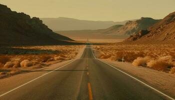 Driving on asphalt, vanishing point on horizon generated by AI photo