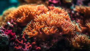 Multi colored fish and soft coral in reef generated by AI photo