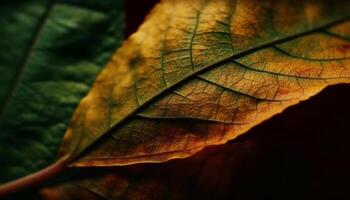 Vibrant leaf vein pattern on yellow backdrop generated by AI photo