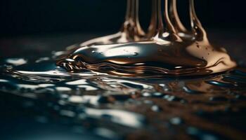 Smooth chocolate pouring, splashing in wave pattern generated by AI photo
