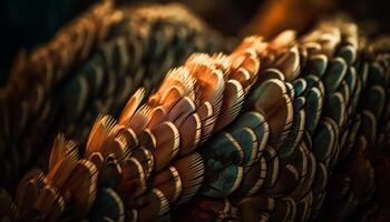 Vibrant peacock feathers showcase nature abstract beauty generated by AI photo