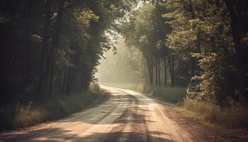 Yellow leaves guide the way through wilderness adventure generated by AI photo