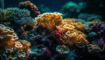 Colorful aquatic animals thrive in vibrant coral reef generated by AI photo